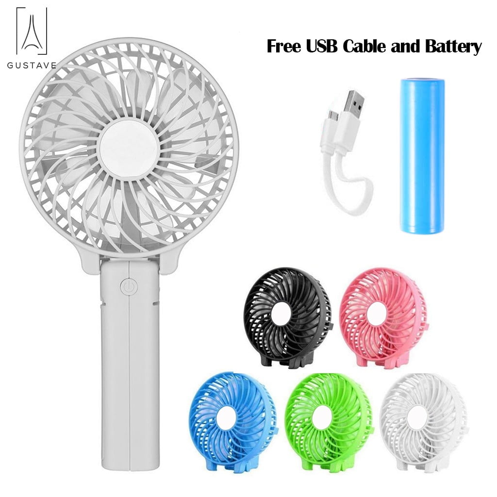 Color : Blue Mini Portable Cooling Fan Portable Cooling Fan USB Charging Handheld Mini Fan Pure Color Detachable Base 4 Fan Blades 2 Gear Wind 