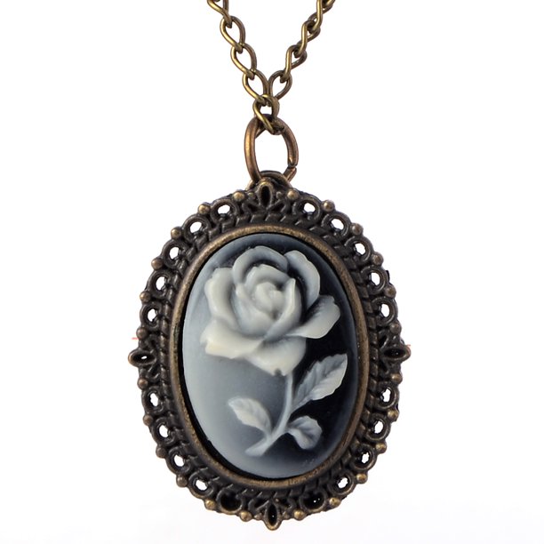 Cameo Style Flower Quartz Pocket Watch Necklace Antique Style Watch, WP20