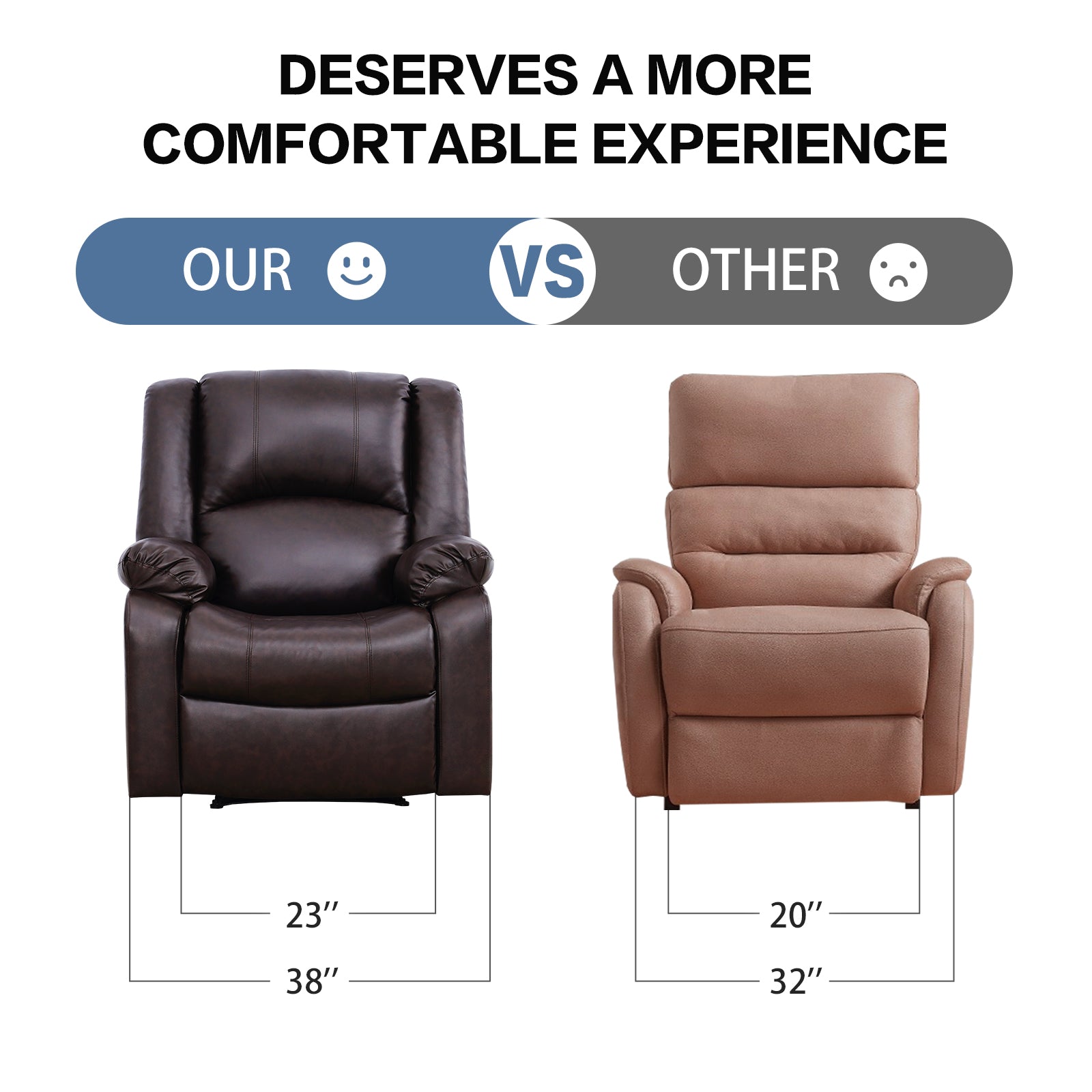 Large Real Leather Recliner Chair, 150 Degree Tilt, Living Room Bedroom Sofa Recliner