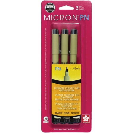 Sakura Pigma Micron PN Pen, Plastic NIB tip, Black Ink , 3