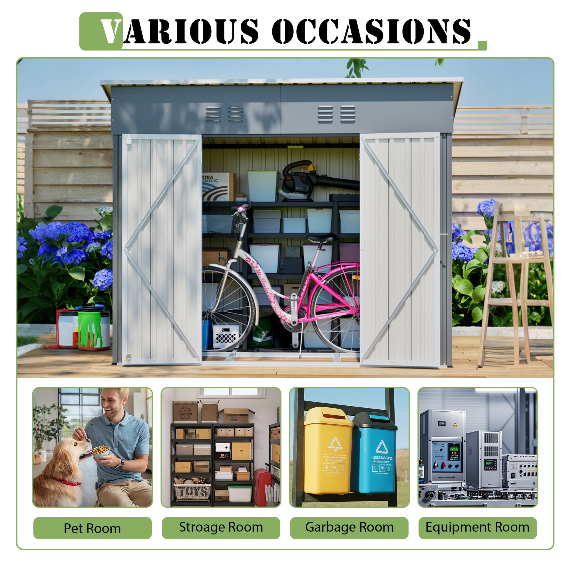 LZBEITEM 8 x 4 ft Outdoor Metal Storage Shed, Small Metal Sheds & Garden Tool Shed with Galvanized Floor Frame Kit Lockable for Garden, Backyard