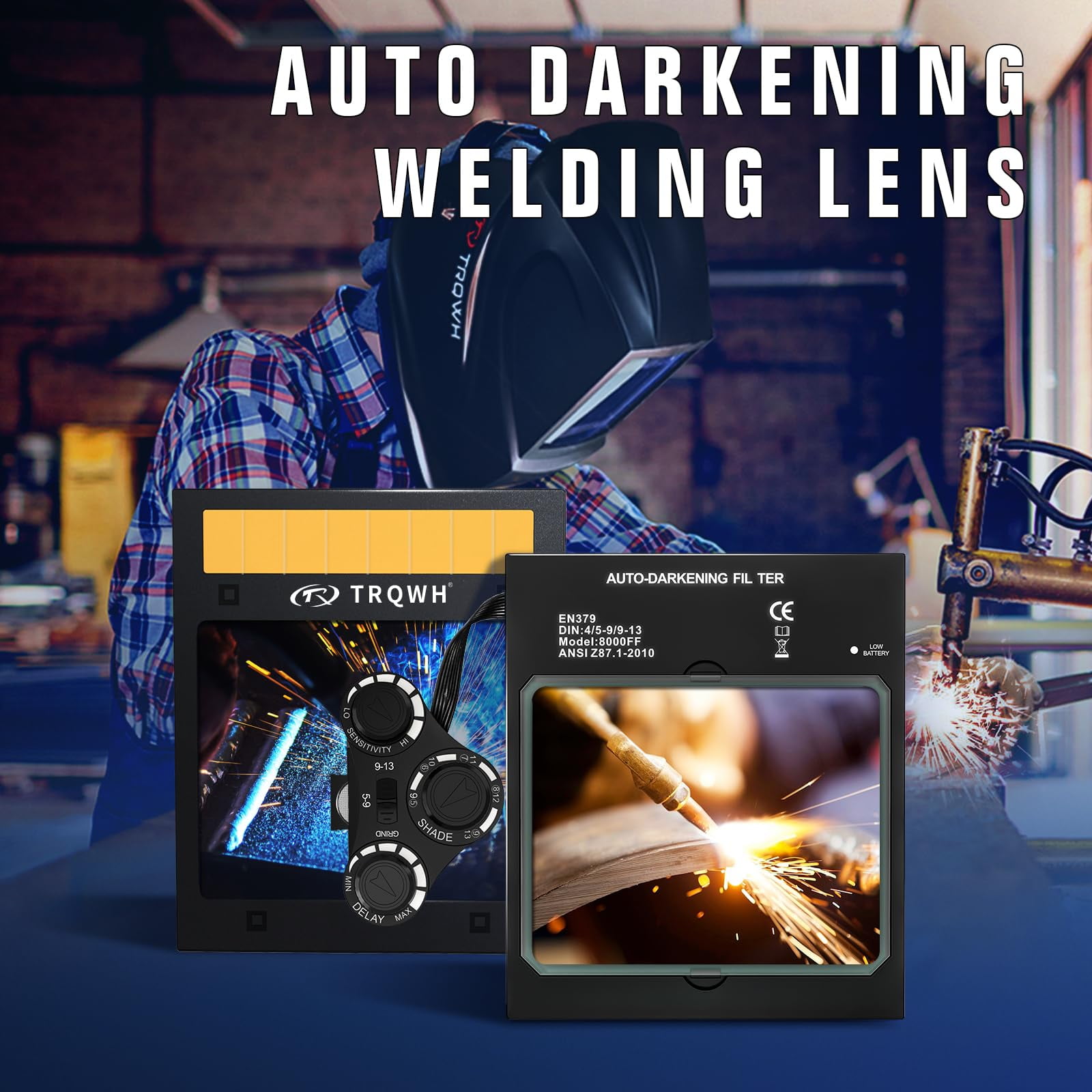 Auto Darkening Welding Lens - Welding Helmet Lens True Color Technology with 4 Arc Sensor Ajustable Shade Range 4/5-13 Automatic LCD Lens Dimming Shade Filter 4.49x5.24in Auto Welding Lens