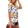 thumbnail image 5 of Zwiiyzr Women Short Sleeve Print Tops Loose Pleated Fake Two Piece Layered Blouse Shirt Hide Belly Tunic Tops E-Multicolor (L), 5 of 5