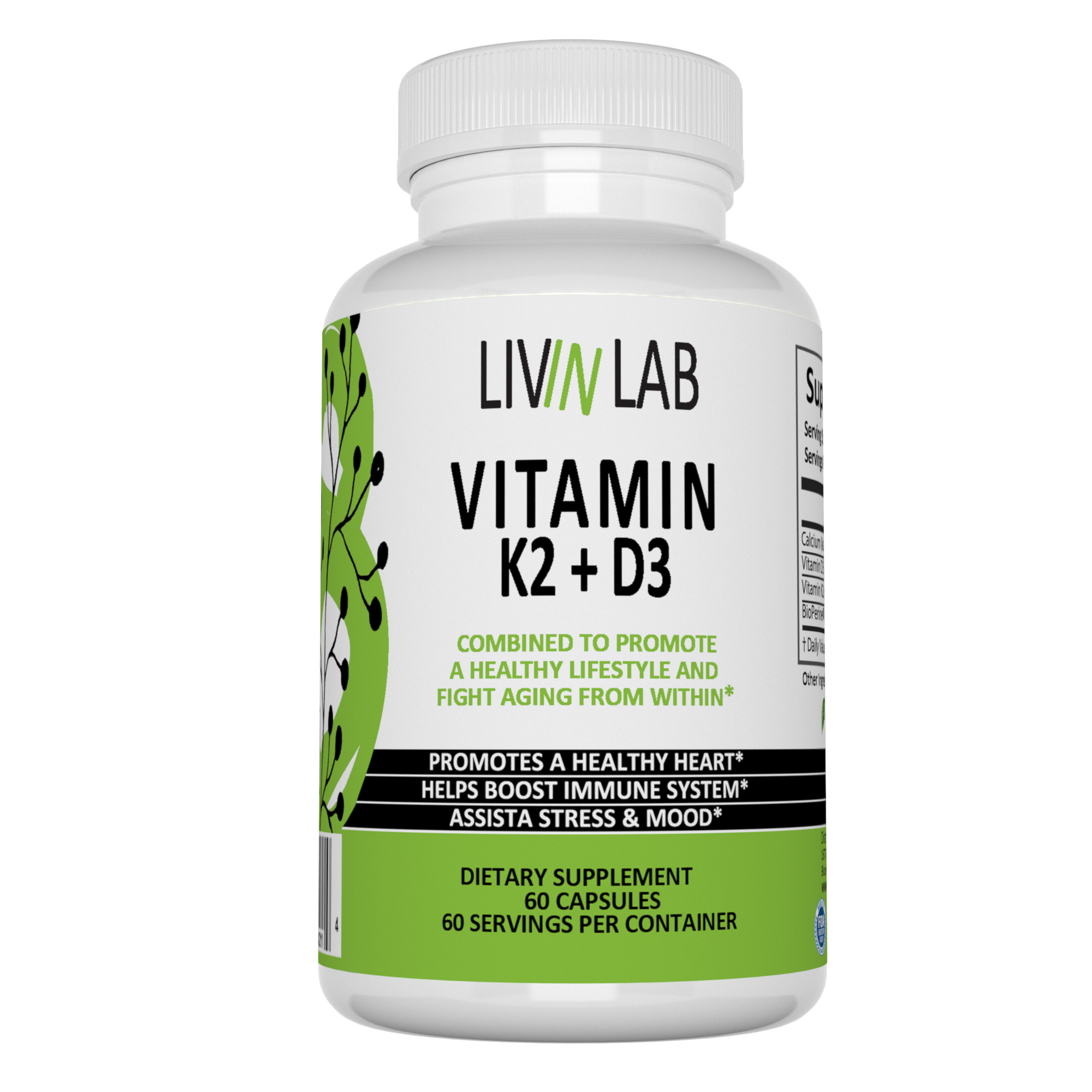 Livin Lab Vitamin K2 D3 Healthy Immune Support & Improve Mood Helps