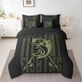 thumbnail image 2 of YST Bass Fish Hunting Queen Comforter Set 7 Piece,Pike Fish Fishing Rod Bed in A Bag With Sheet Set For Fisherman Fishing Lover Army Green American Flag Bedding Set Rustic Farmhouse Bed Set, 2 of 5