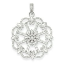 14K White Gold Starbust with Hearts D.C Beaded Filgree Pendant