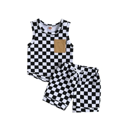 

Toddler Baby Boy Shorts Set Summer Outfits Checkerboard Sleeveless Tank Tops and Casual Shorts Tracksuits