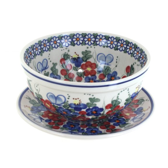 Blue Rose Polish Pottery Garden Butterfly Berry Bowl with Saucer