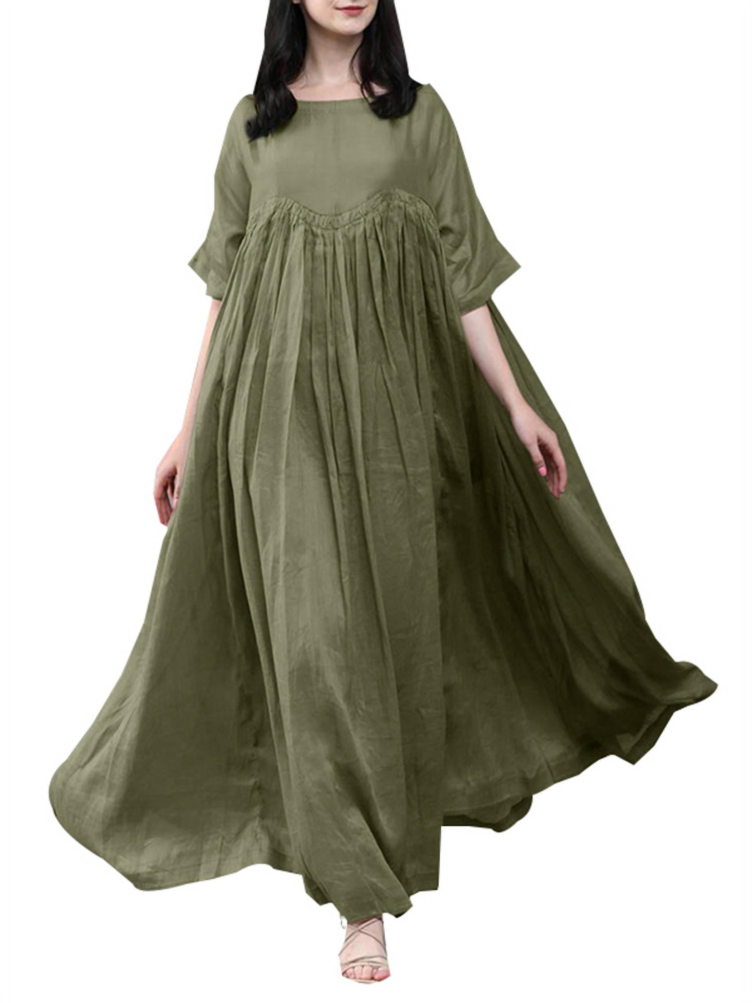ZANZEA Women Spring/Summer Half Sleeve Kaftan Elegant Maxi Dress Casual