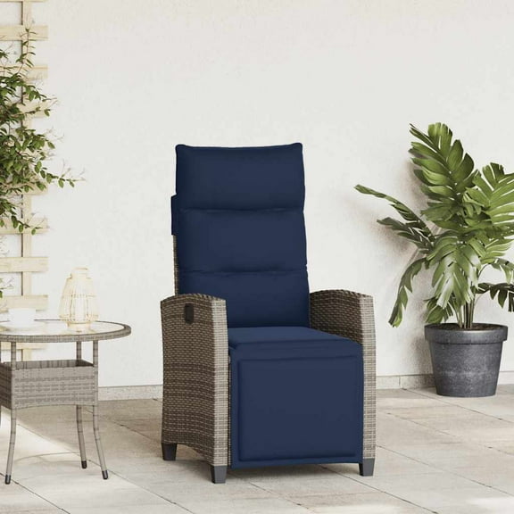 vidaXL Reclining Patio Chair with Side Table Gray Poly Rattan