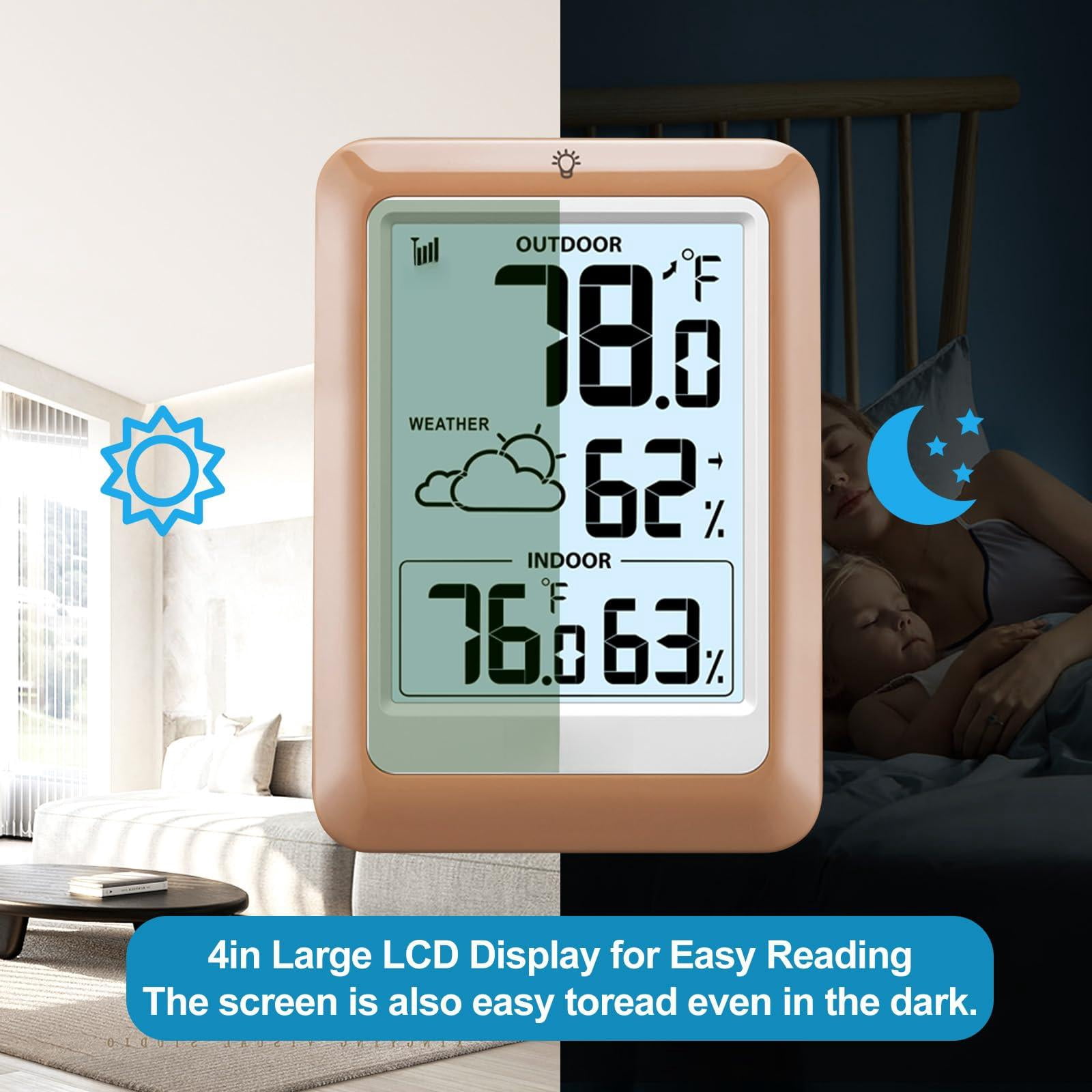 Indoor Outdoor Wireless Weather Station  Internal External Hygrometer Home Batteryoperated Temperature Humiditymonitors330 Feet (about 100 Meters) Backlight Display (khaki)