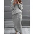 thumbnail image 4 of Women's Winter Chunky Cable Knit Long Skirt 2 Piece Outfit Sweater Sets Dark Gray M, 4 of 10
