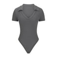 thumbnail image 5 of Black and Friday Clothing Sales Idoravan Women's Slimming Long Leg Bodysuit,Women's Elegant Sexy Fashion Pure Cotton Stripe Short Sleeve Bodysuit Dark Gray M, 5 of 8