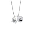 thumbnail image 2 of Delight Jewelry Silvertone Large Good Luck Heart Silvertone Script Initial Disc - L - Charm Necklace, 20"+3", 2 of 4