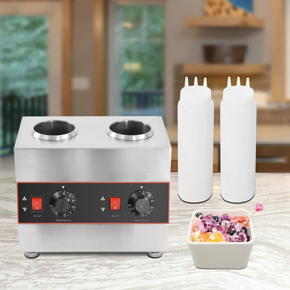 Miumaeov 2 Bottles Commercial Electric Cheese Sauce Warmer Hot Fudge Chocolate Dispenser Temperature Adjustable 110V