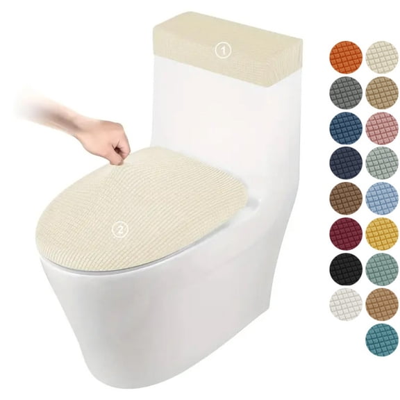 ATJIA Jacquard Toilet Lid Cover and Toilet Tank Cover Stretch Toilet Covers Set for Bathroom with Elastic Bottom