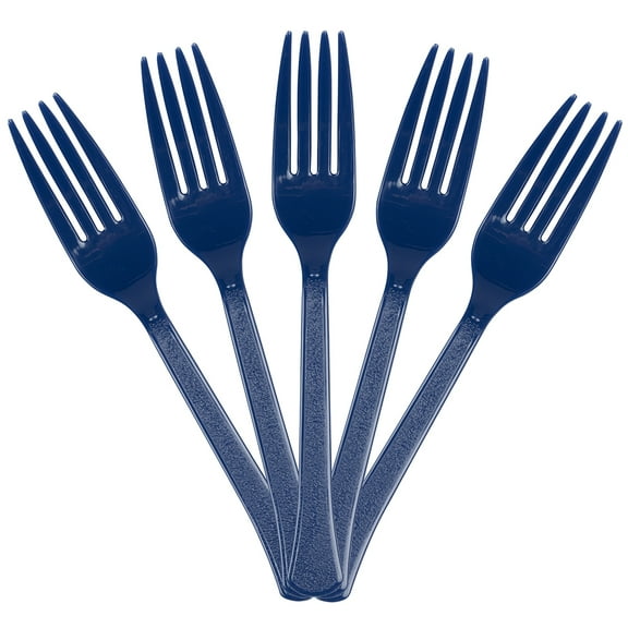 JAM Paper Plastic Forks, Navy Blue, 50 Disposable Forks/Pack