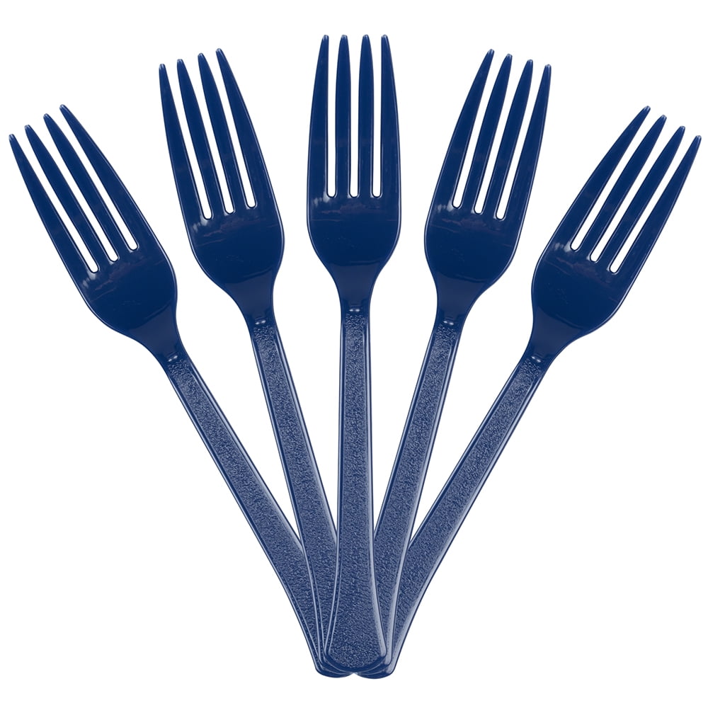 JAM Paper Plastic Forks Navy Blue 50 Disposable Forks/Pack