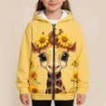 thumbnail image 2 of Little Girls Hoodies Zipper Sweatshirts Lightweight Long Sleeve Thin Printed Hooded Sweathsirt Trendy Jacket Size 7-9T,Yellow, 2 of 5