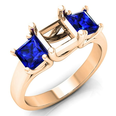 Sapphire Semi Mount - 1.40 Carat (ctw) 18K Rose Gold Princess Cut Blue Sapphire Ladies Semi Mount Bridal Engagement Ring (No Center Stone)
