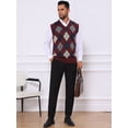 thumbnail image 5 of DARING DIVA Men's Casual Knit Sleeveless V-Neck Plaid Argyle Sweater Vest M Burgundy, 5 of 7