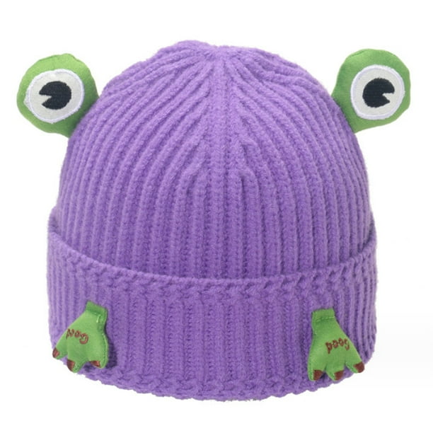 Gorro de lana con protección para las orejas con forma de rana de dibujos animados, divertido gorro de lana holgado y cálido para esquiar en invierno