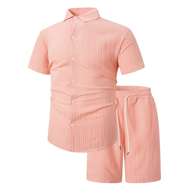 toraway Mens Suits Slim Fit 2 Piece Stretch Autumn Mens Spring and Summer Leisure Sports Comfortable Breathable Sweat Absorbing Short Sleeved Shorts Two Piece Set S