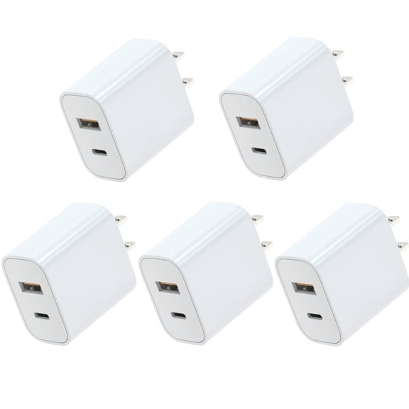 5pack 20W Type C and USB A Fast Wall Charger Power Adapter For Iphone17 16  15 14 13 12 11, USB C Charging Block  for Phone17/16/ 15/14/13/12/11/10/9/8/7/Plus/Pro/Pro Max, Pad Pro/Air, Android Phone
