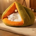 thumbnail image 4 of PuSpu Winter Warm Semi-Enclosed Pet Bed 1pc 40x45cm Green Cotton Washable Orthopedic Cushion House for Cats Small Dogs Indoor Sleeping Cozy Calming Nest, 4 of 6