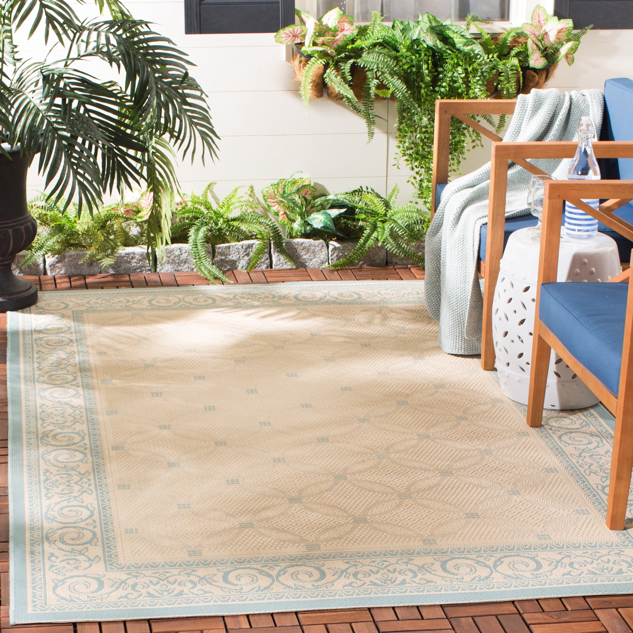 Safavieh Courtyard Cameron Geometric Indoor/Outdoor Area Rug, Cream/Aqua, 8' x 11'