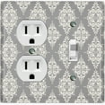 thumbnail image 1 of Metal Light Switch Plate Outlet Cover (Damask Ornament Symbo Gray Pattern - Single Duplex Single Toggle), 1 of 2