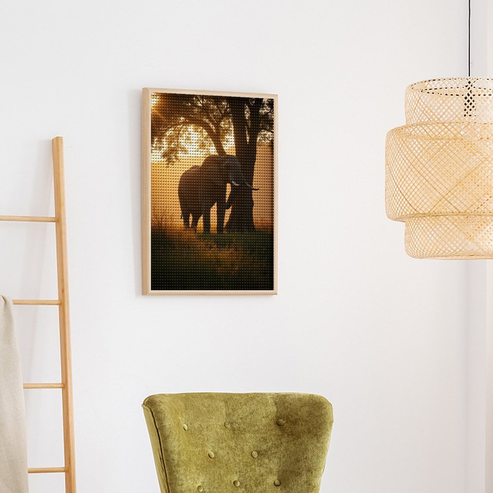 Diamond Art Kits for Adults, Elephant At Sunset Under Tree 5D Diamond Painting Kits for Adults Beginners, DIY Full Drill Diamond Painting, Gem Art and Crafts 12x16