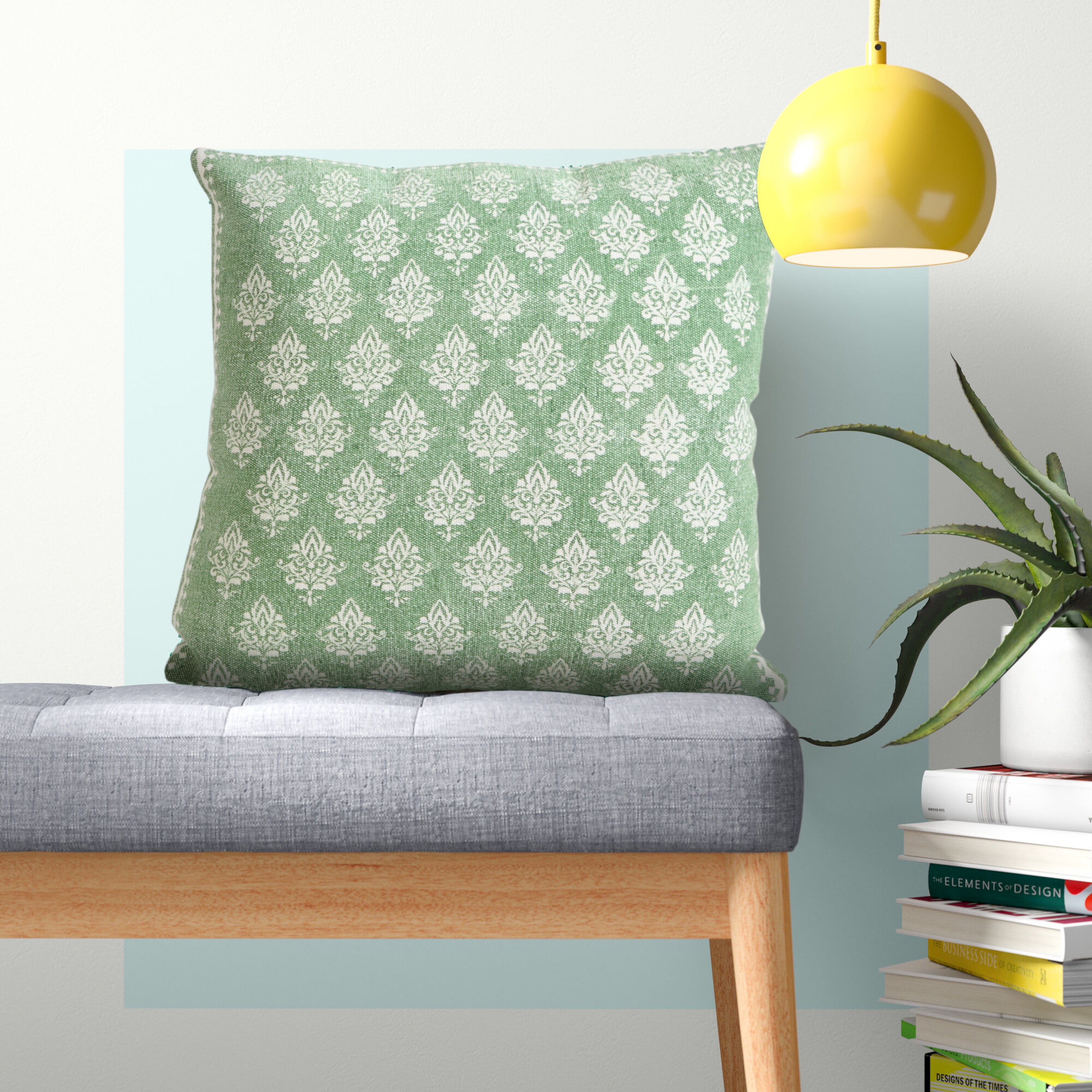 Harlow Hill Grace 20" x 20" Green/White Damask Cotton Adult Decorative Throw Pillow