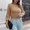Yellow-Sweater, variante sur Qetyuw Chandail Court pour Femmes en Tricot Côtelé Raglan à Manches Longues à Col Ras du Cou, Chandail Uni Décontracté