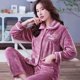 thumbnail image 3 of Conjunto de pijamas de franela gruesa para mujer, traje de dos piezas, cálido, suelto, manga larga, informal, servicio a domicilio, un solo pecho, Otoño e Invierno, 3 of 5