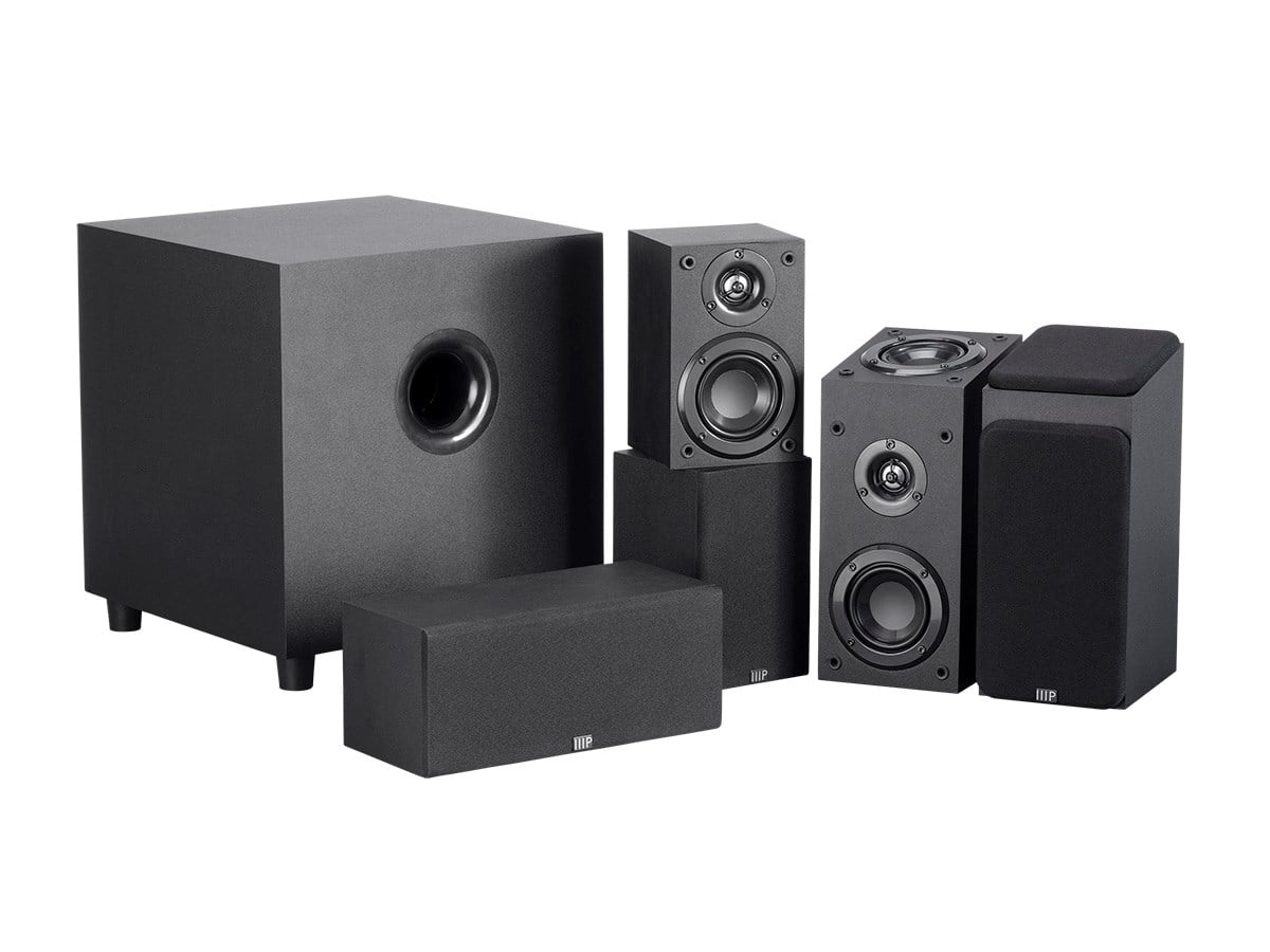 Immersive Home Theater System Black With 8 Inch 200 Watt Subwoofer Monoprice 133831 Premium 5.1.2-Ch 