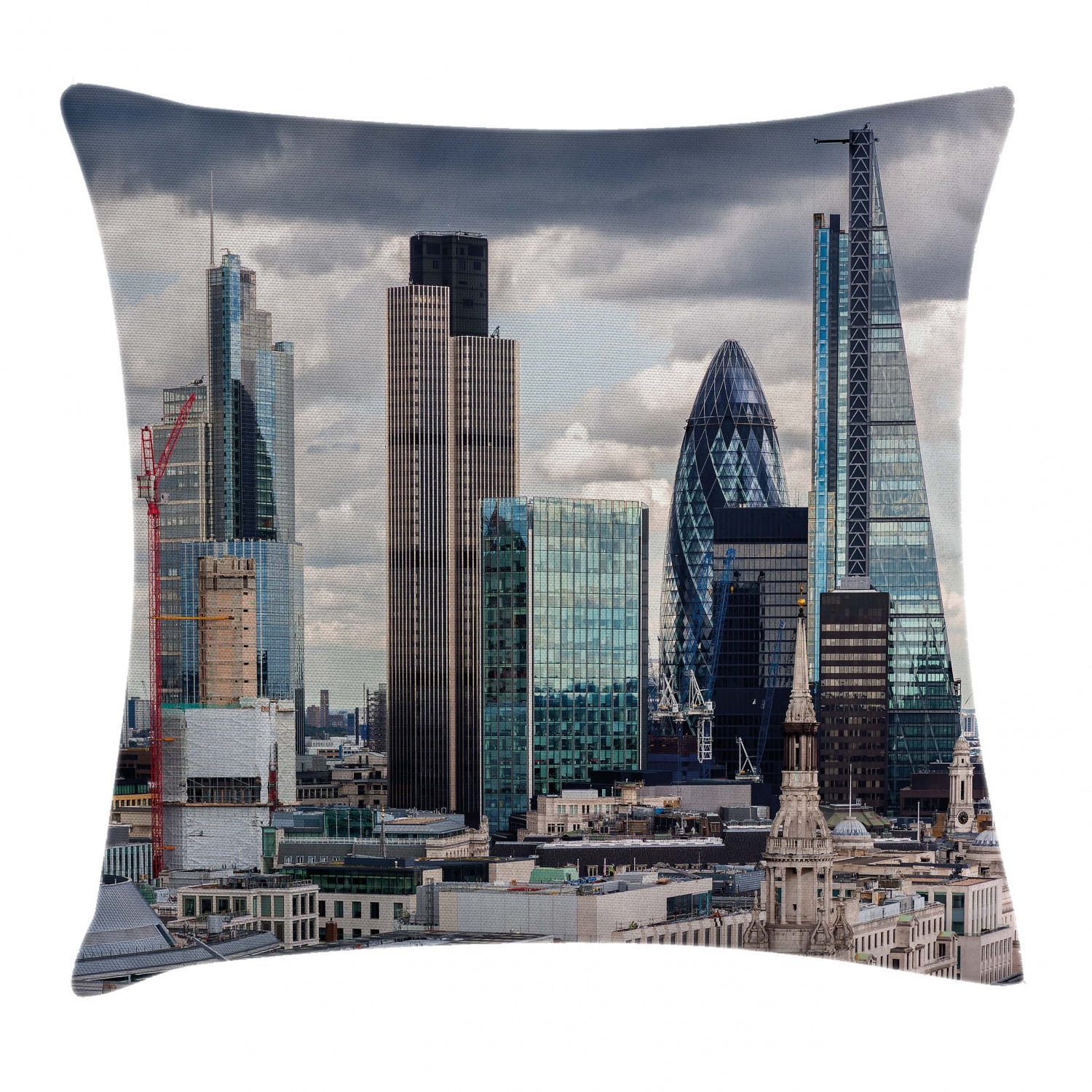 Urban Throw Pillow Cushion Cover, London England Skyline Buildings and