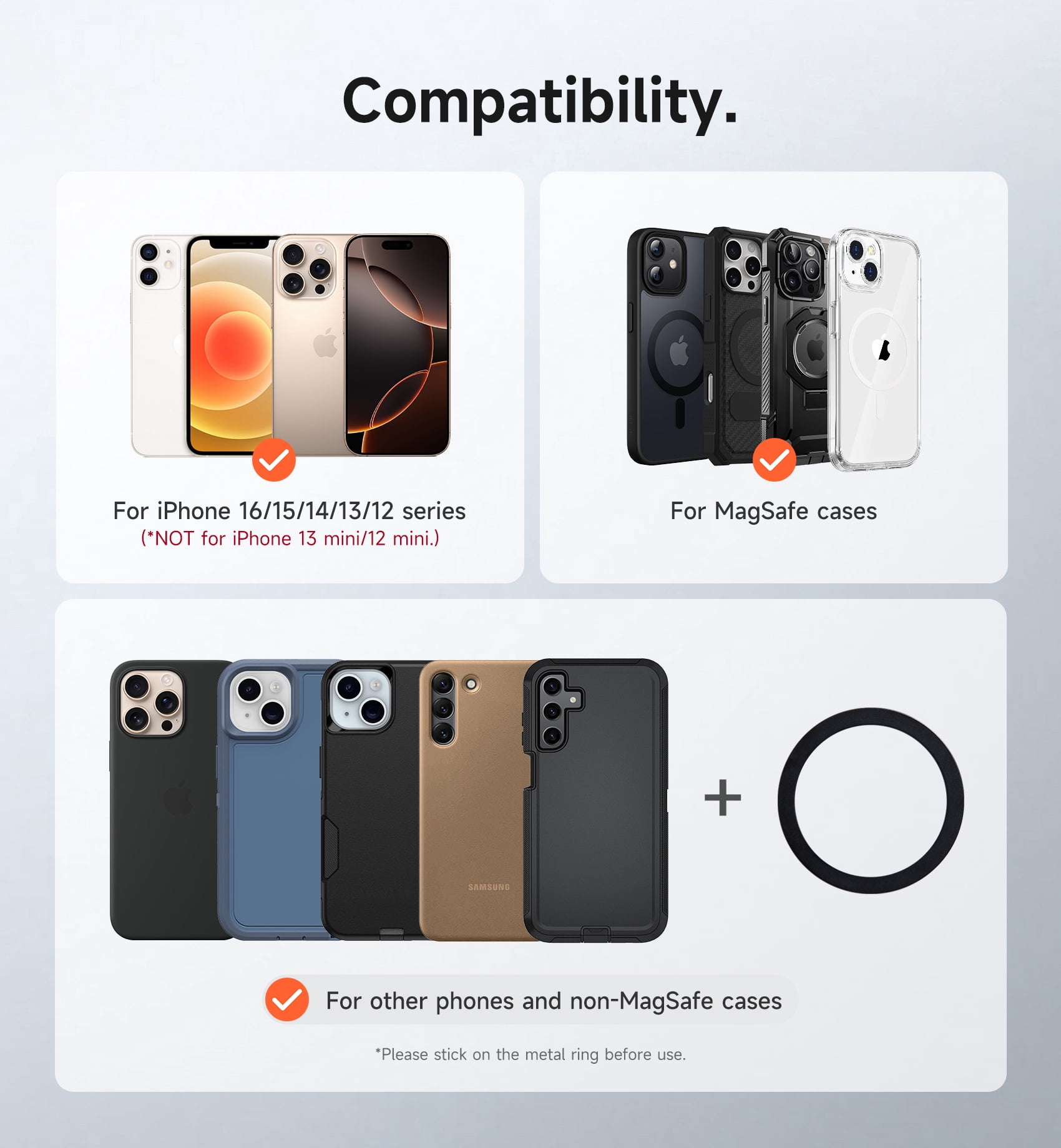 Suritch Magnetic Phone Wallet, Compatible Magsafe Card Holder with RFID Protection for iPhone 16/15/14/13/12, Black