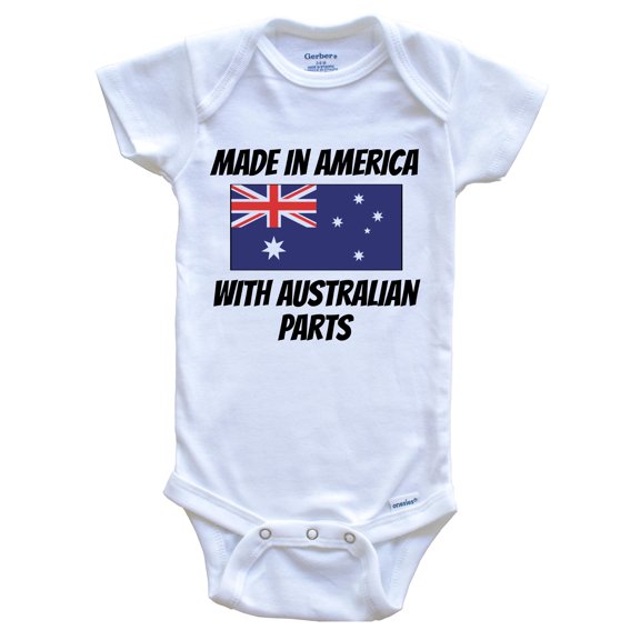 Made In America With Australian Parts Australia Flag Funny Baby Bodysuit - Cute One Piece Baby Bodysuit, 0-3 Months White