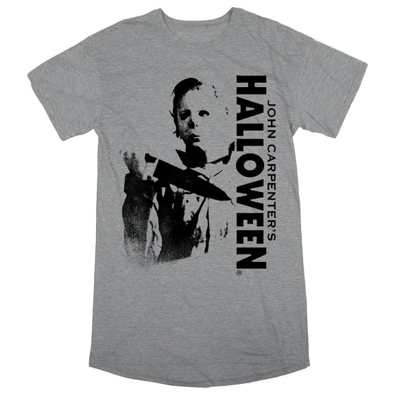John Carpenter's Halloween Michael Myers Crew Neck Short Sleeve Gray Heather Women's Night Shirt-Medium
