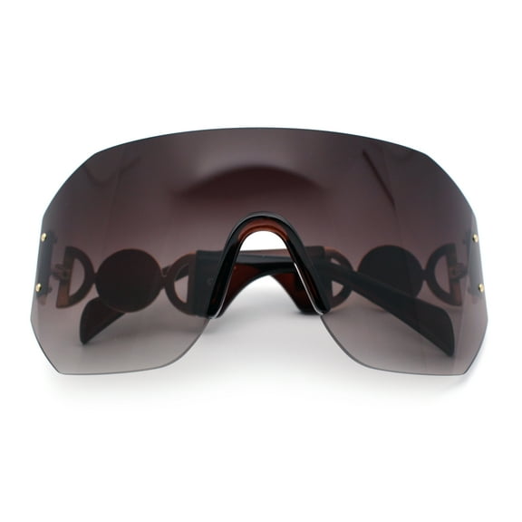 Womens Oversized Rectangle Rimless Shield Designer Jewel Hinge Diva Sunglasses All Brown