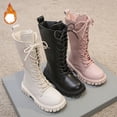 thumbnail image 7 of VNKIDY Girls Kids Solid Color Leather Knee High Boots Plush Lined Warm Lace Up Thick Traction Sole Shoes For Cold Weather Outdoor Activities Cute Footwear, 7 of 7