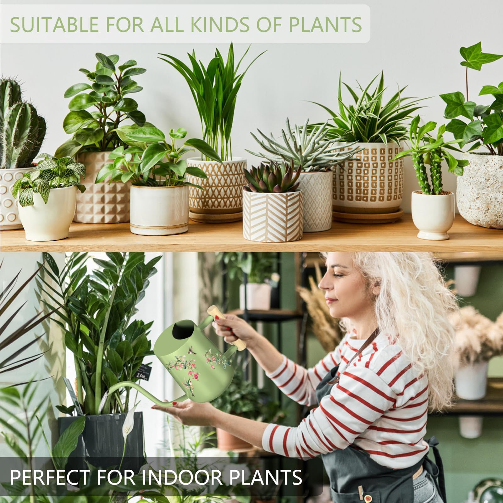 Watering Can Indoor Plants, 35oz Small Stainless Steel Metal Watering Can Modern Decorative Watering Pot with Long Spout for Indoor House Plant Bonsai Garden Flowers (Copper) - SAGA GREEN 1