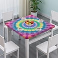 thumbnail image 3 of Pink Tie Dye Petal Mandala Pattern Square Fitted Tablecloth with Elastic Edge,Square Table Cover,Washable Elastic Table Cover for Home Kitchen Party Decor 34"x34", 3 of 6