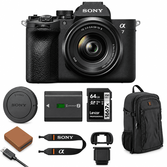 Sony Alpha a7 V Mirrorless Camera with FE 28-70mm f/3.5-5.6 OSS II Lens, Bundle with Li-Ion Battery, 128GB Memory Card, Backpack and 55mm Filter Kit