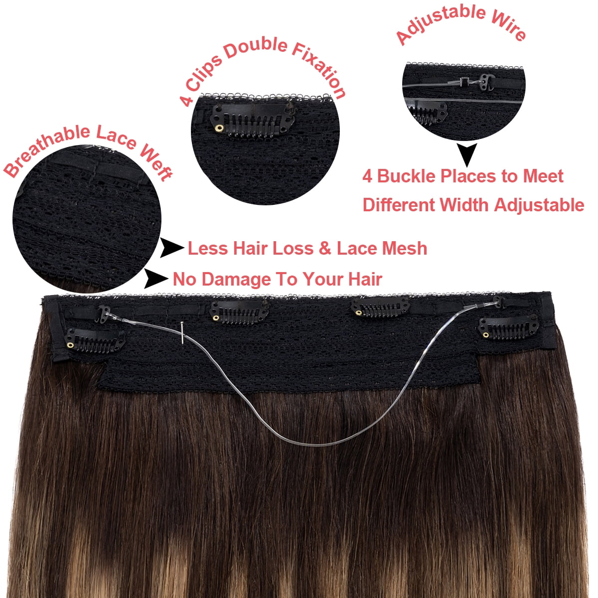 HAIRRO Wire Hair Extensions 100% Real Human Hair Straight Hair Extensions Invisible Wire Fish Line Hair Extensions Ash Brown and Bleach Blonde 20inch 110g Straight Hair Extensions For Women