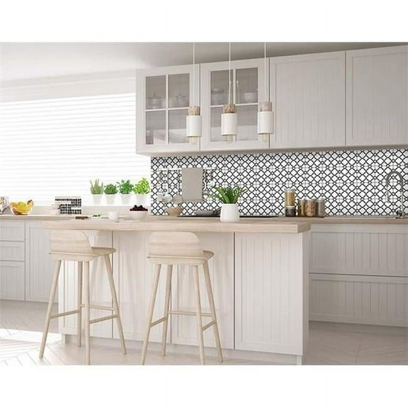 HomeRoots 399922 6 x 6 in. Black & White Quatrefoil Peel & Stick Tiles
