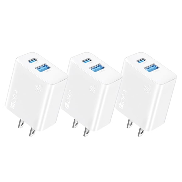 1 Hora 3 Paquete Cargador Tipo C con 2 Puertos Carga Rápida, Cubo Cargador USB C PD 20W + USB A para