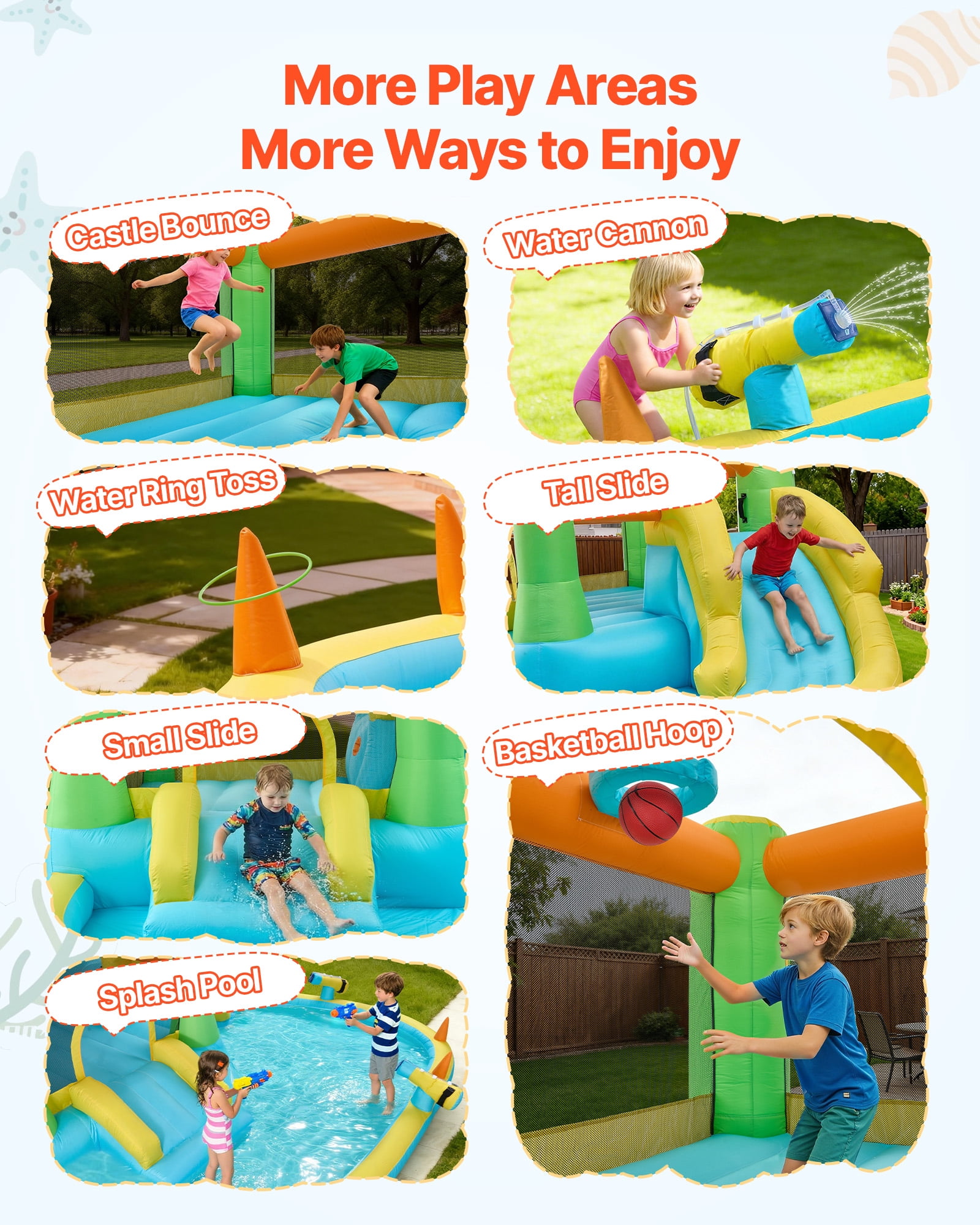 VEVOR Inflatable Bounce House, 12.5 x 13.1 x 6.5 ft Inflatable Bounce House Water Slide, Bouncer Castle with Castle Bounces, Basketball Hoop, Splash Pool & Water Ring Toss,for 3 to 4 Kids Ages 3 to 8