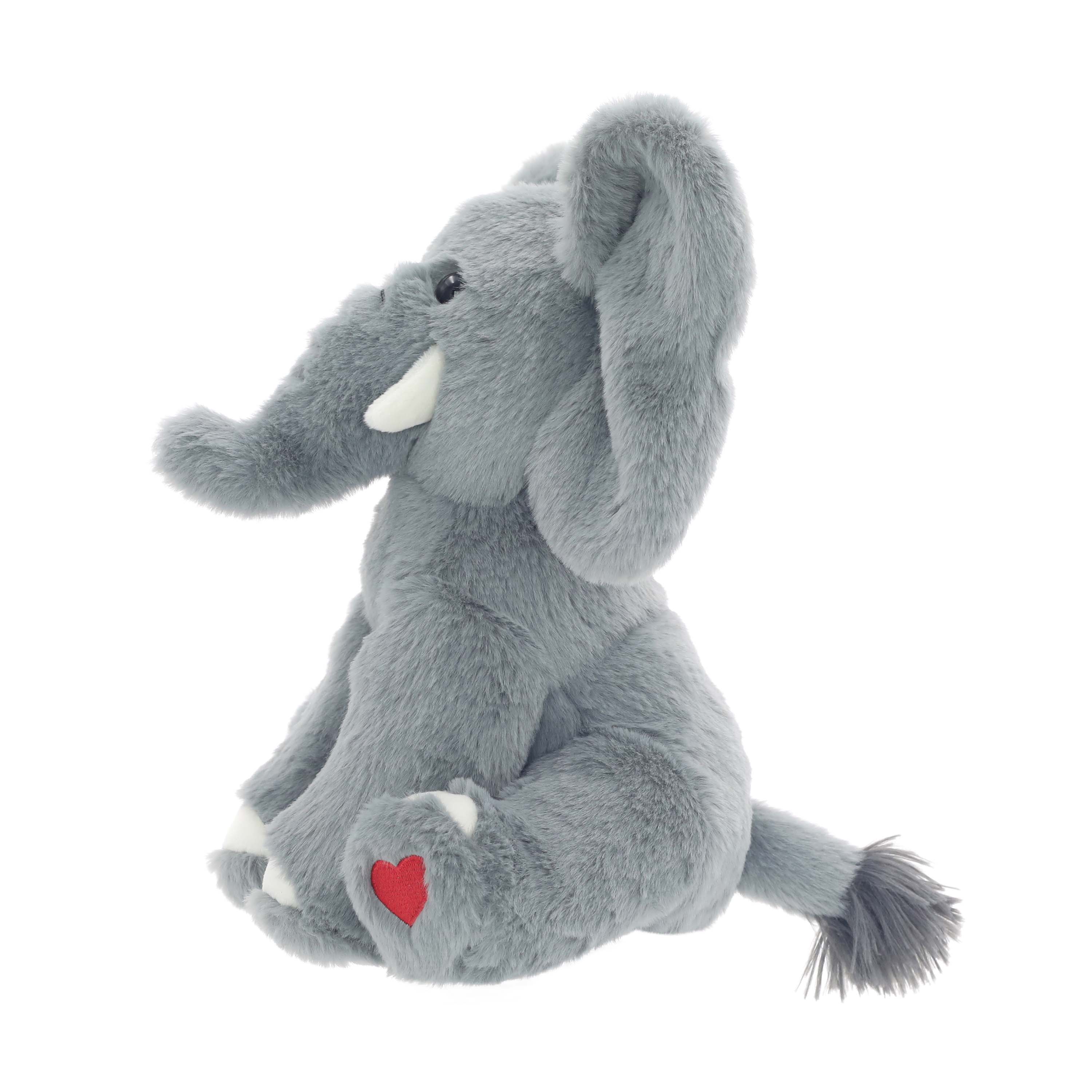 Grey Elephant 9.5-Inch Plush Stuffed Animal with Heart-Print Foot for Valentine's Day
